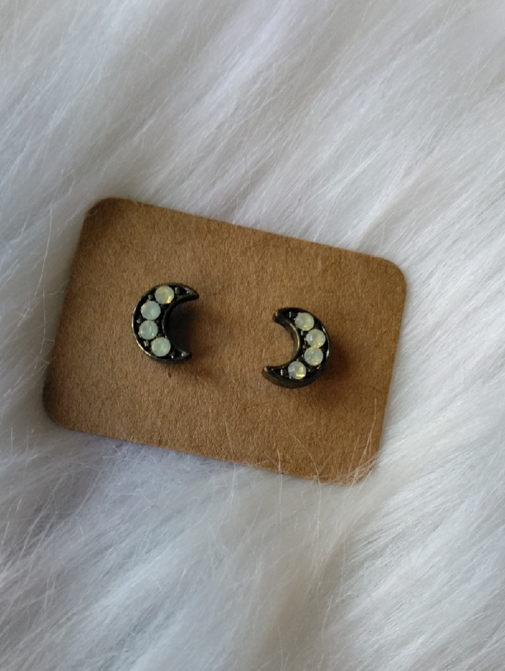 Crescent Moon Opal Stud Earrings - Iridescent